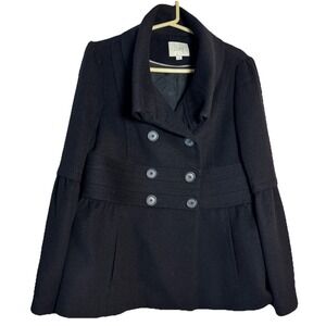 LOFT Black Wool‎ Blend Peacoat Jacket Women's Size 12 Double Breasted Coat